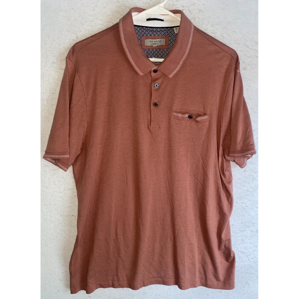 Ted Baker London Men’s Short Sleeve Polo Shirt Size 5 M L Dark Pink button